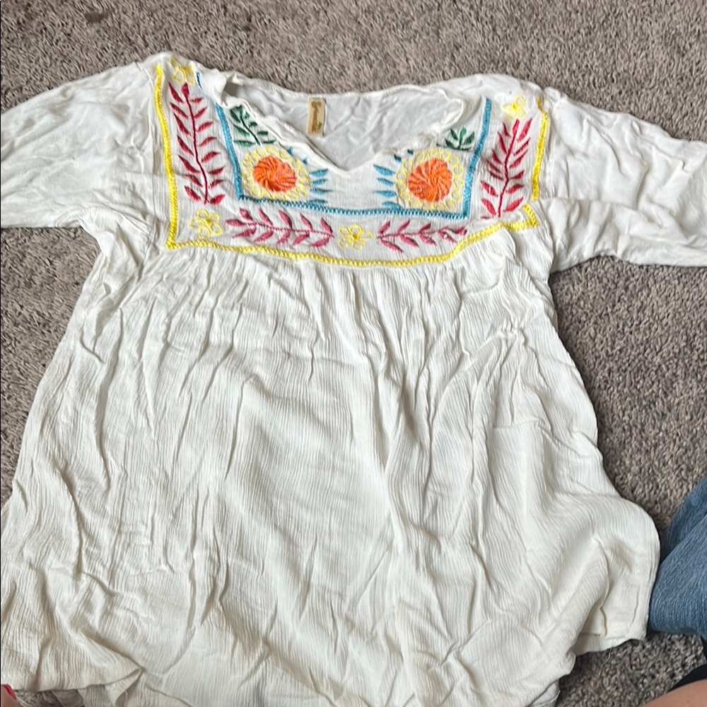 White Embroidered Boho Top